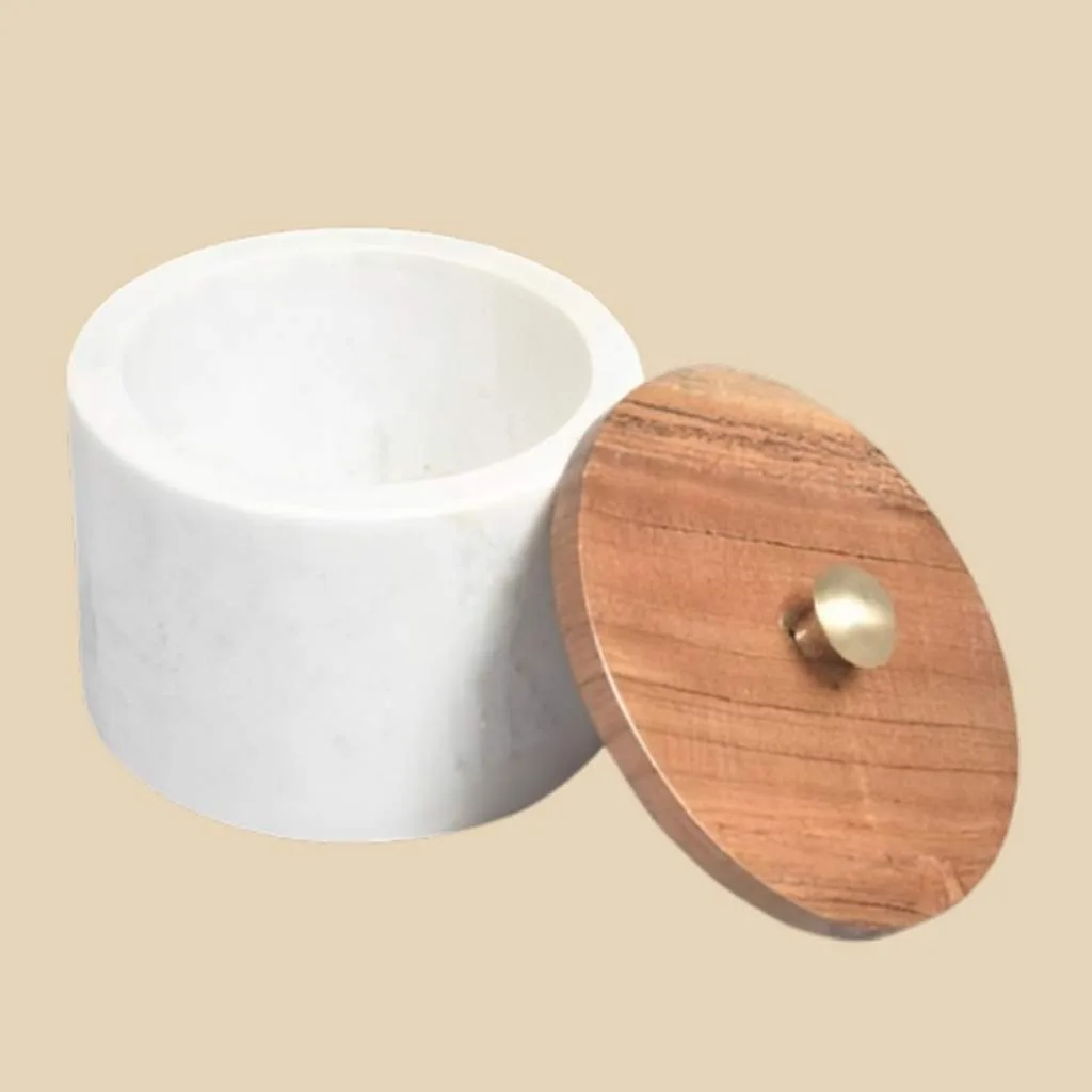 Marble Salt Jar in natural marble — view 1